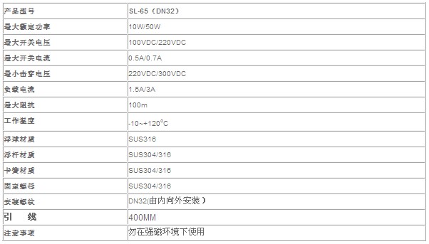 不锈钢侧装 DN32螺纹 38*26浮球的产品参数